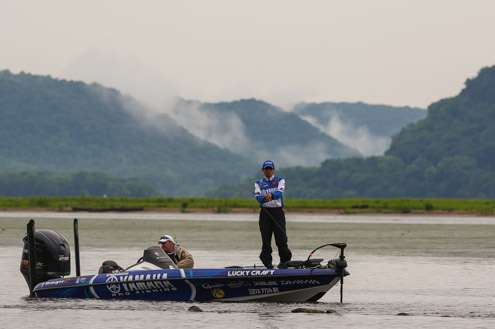 <p>Takahiro Omori, in 10th with 26 pounds, 12 ounces after Day Two, is making very specific casts this morning.</p>
