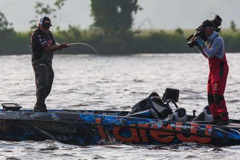 <p>Tommy Biffle is hooked up with the first fish of the day!</p>
