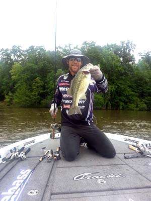 <p>Aaron Martens with a 4 pounder. Photo by Bassmaster Marshal Wesley Seal. </p>
