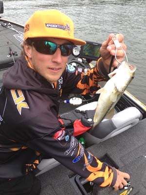 <p>Fletcher Shryock had a limit in the boat by the end of Day One; a feat that several pros were unable to accomplish on challenging West Point Lake. Photo by Bassmaster Marshal Tim Patterson.  </p>
