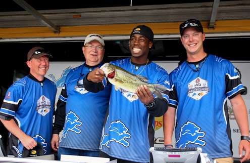 <p>Jonathon VanDam's team weighed three fish at the end of the day. Detroit Lions cornerback Bill Bentley was one of VanDam's teammates. </p>

