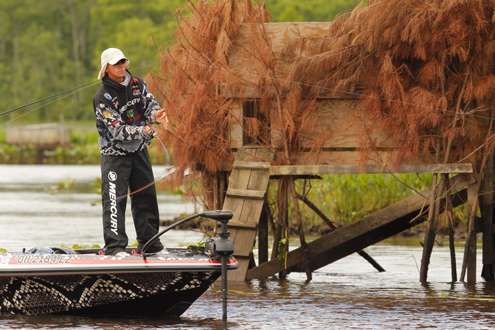 <p>Charlie Hartley makes a cast near by duck blind.</p>

