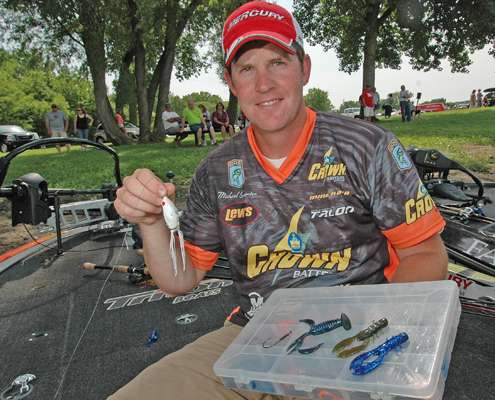 <p>Ohio's Michael Simonton's preference is slop fishing with a white Spro Dean Rojas Bronzeye Frog, a Berkley PowerBait Chigger Craw and a Berkley Havoc Pit Boss.</p> 