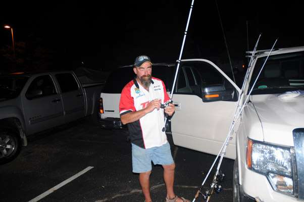 <p>Keith Sensenig is either getting his rods ready or taking a quick snooze.</p>
