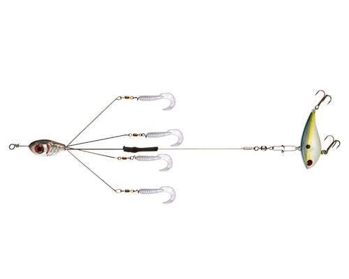 <p><strong>BOOYAH Boo Teaser Rig</strong></p> <p>The Boo Teaser Rig features four stainless steel outer arms with teaser grubs (included) to add the baitfish school look and vibration of a castable umbrella rig, but the center lure arm is flexible, allowing anglers to use any lure â not just a swimbait â from a crankbait to a jig. Plus, the Boo Teaser Rig is legal anywhere you fish.</p>