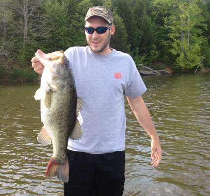 <p>Cory Rivers caught this 10-2 in a 15-acre pond in Greenwood, S.C., using a Spro frog (midnight walker).</p>
