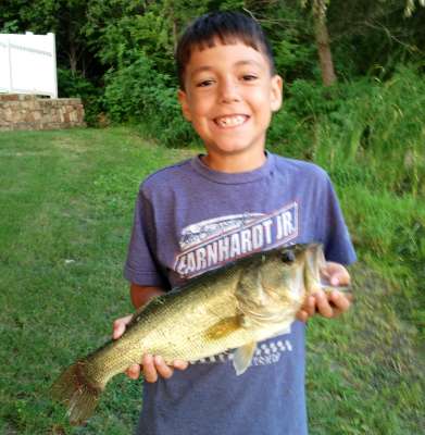 <p>"My son, Ethan, caught this one on a swimbait in the pond in our neighborhood," said David Hockenberry.</p>
