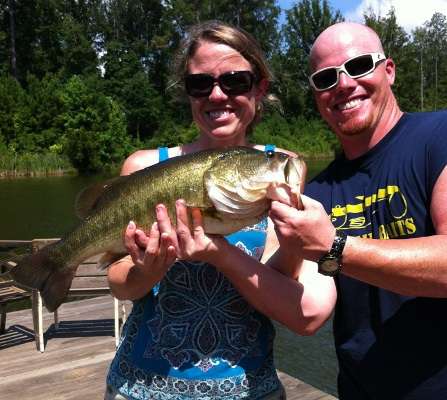 <p>Heath and Amy Anderson caught this 8-3 in July 2012 on a small family lake in Carrollton, Ala.</p>
