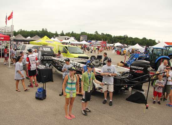 <p>Scrogginsâ Toyota Tundra and Triton boat were on display for NASCAR fans.</p>

