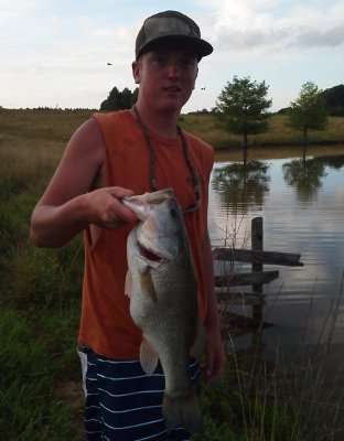 <p>Kaleb Clifton caught this bass in June in Yadkin County, N.C. He estimated its weight at 7.15 pounds.</p>
