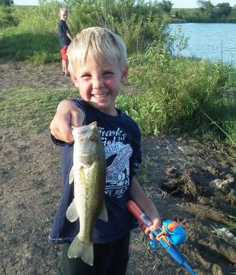 <p>Cameron Jackson, 5, caught this 1-pound bass out of a small pond at Fort Hood, Texas.</p>
