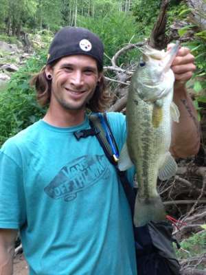 <p>Nick Randmer holds up a 19-inch, 4 1/2-pound largemouth out of Difficult Run in Great Falls, Va.</p>
<p> </p>
