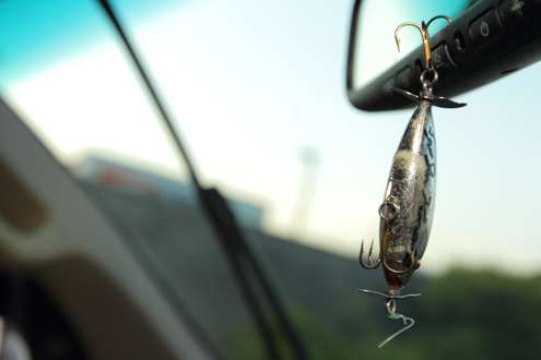 <p>Autographed lure hanging on the mirror. </p>
