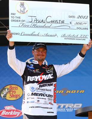 <p>Jason Christie won the Comback Award bonus of $500 for his comeback on the St. Lawrence River earlier this month.</p>
