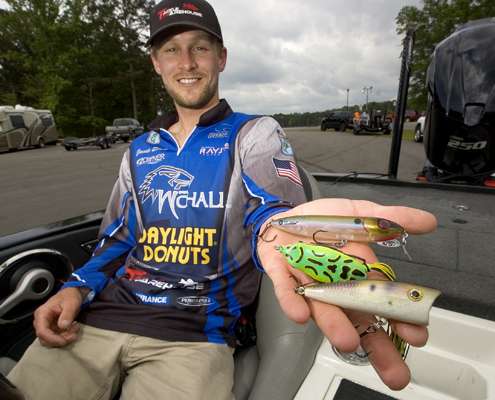 <p>James Elam never leaves home without these topwater baits in his bass boat. They include the Heddon One Knocker Spook, the Spro Dean Rojas Bronzeye Frog 65 and a large, discontinued Rebel Pop-R.</p> 