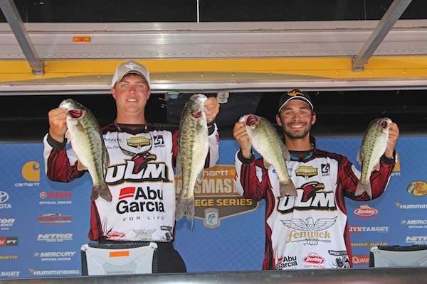 <p>Nick LaDart and Brian Eaton of La Monroe brought only 4 fish to the scales but it was enough for 13-14 and second place going into Day Two.</p>
