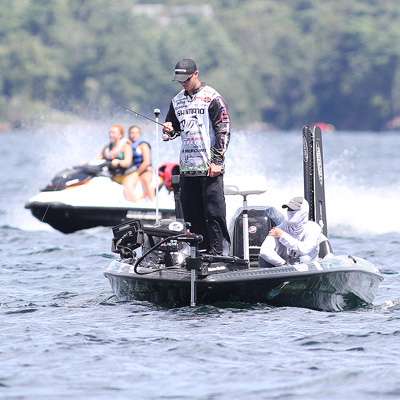 <p>These anglers shared the water not only with each other but pleasure craft as well. This Jet Ski made a pass by Jonathon VanDam.</p>

