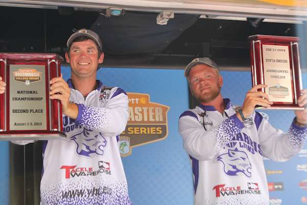 <p>Young Harris took home second place. Brad Rutherford (right) was a little excited when handed his trophy. </p>
