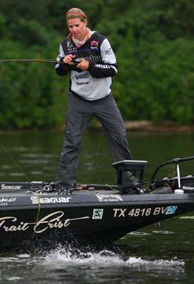 <p>After a couple casts, Crist was fighting a keeper fish to the boat. </p>

