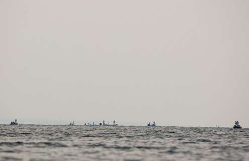 <p>Boats begin to stack up in some of the more popular areas on Oneida Lake. </p>
