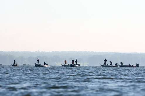 <p>One of the more popular shoals on Oneida Lake was crowded with anglers. </p>
