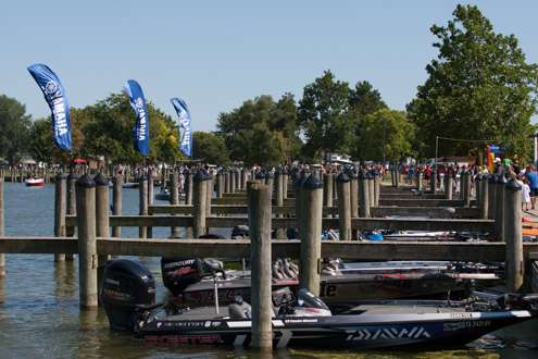 The docks are filling up with boats as anglers arrive.