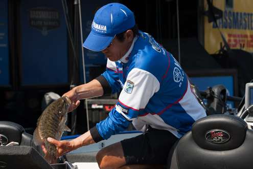 Takahiro Omori brought in a 5-11 pound smallie for the day's Big Bass leader.