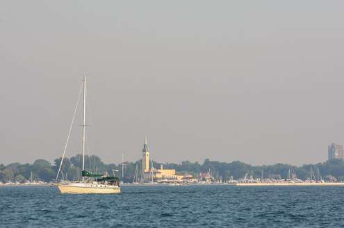 <p>The boat traffic on St. Clair is light on this overcast morning.</p>
