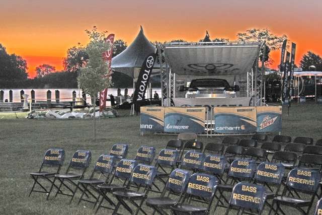 At 6:30 a.m. they sat peacefully empty, but by 3:00 p.m. today these chairs located at 31300 Metro Parkway in Harrison Township, Michigan will be filled with loyal fishing fans.
