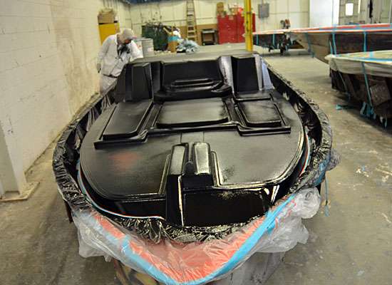 <p>The hull is ready for fiberglass to be shot onto it.</p> 