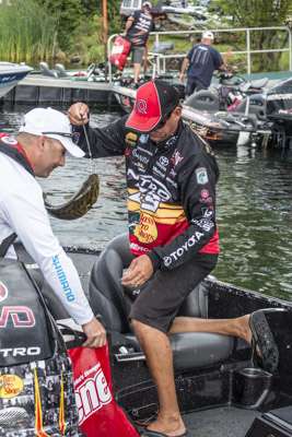KVD empties his live well after day one on the river.
