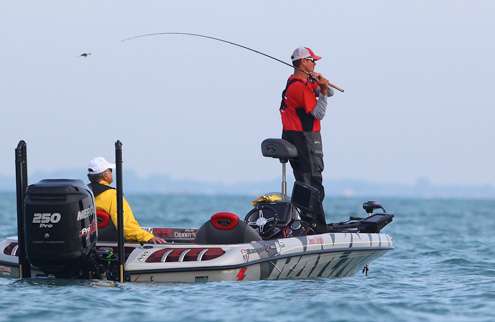 <p>Jason Christie was using a variety of baits early on Day One. Christie won a Bassmaster Northern Open last year on St. Clair. </p>
