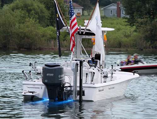 <p>Marking the turning point for anglers to head onto the lake was a bay boat loaded with Humminbird, Minn Kota and Rigid Industries goodies.</p>
