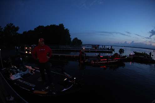 <p>Starting in third place, Tracy Adams overlooks Oneida Lake before the final day of the Bass Pro Shops Northern Open #2 begins.</p>
