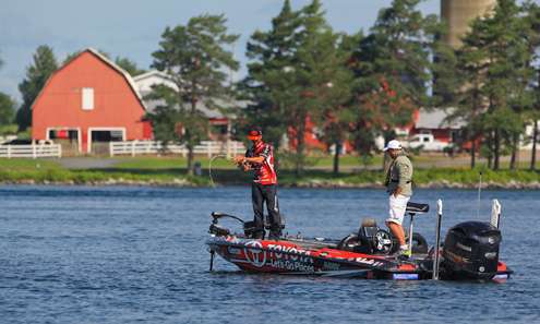 <p>Mike Iaconelli hooks up with a bass during a drift on the main river channel. </p>
