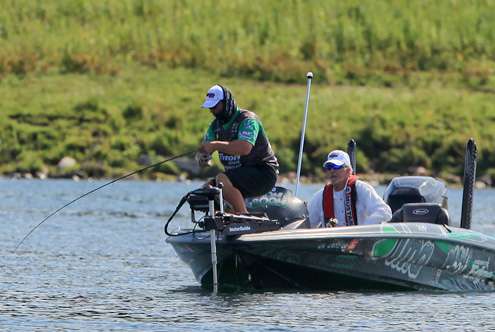 <p>While Iaconelli was idling upstream to start another drift, Fred Roumbanis was yelling he had on his biggest fish of the day. </p>
