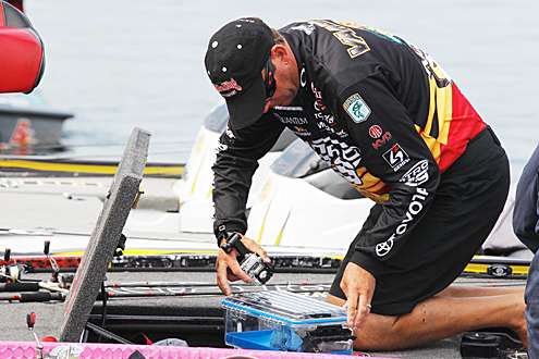 Kevin VanDam stores away his GoPro before the weigh in.