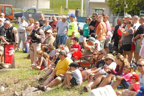 <p>Fans enjoy watching the anglers come back to the weigh-in site.</p>
