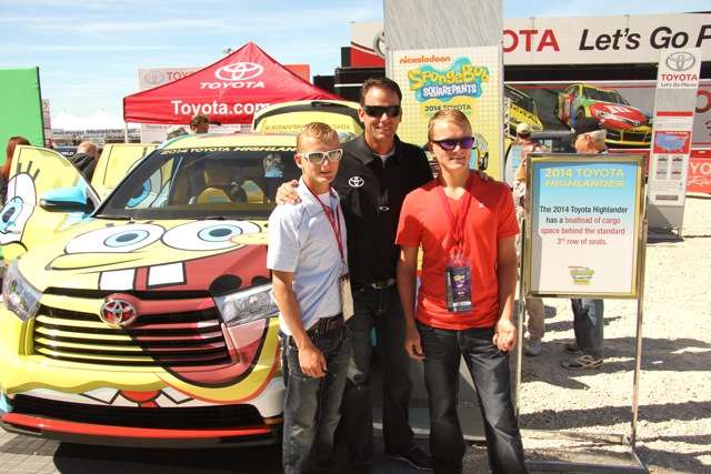 KVD stops for a photo with his sons near a special edition SpongeBob Toyota Highlander that was on display.
