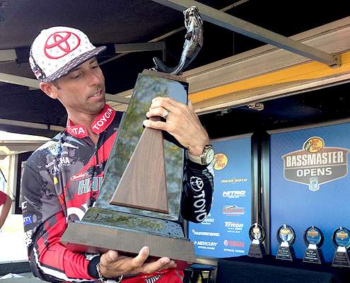 Iaconelli takes a moment to read the inscription on his Northern Open trophy. He said that every win is special in its own way. Itâs hard to believe that any win is more special to Iaconelli than this one when his back was against the wall to qualify for the Classic.