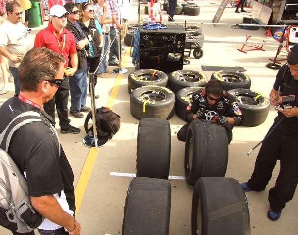 KVD watches tire specialists for the No. 99 RAB Racing Toyota.