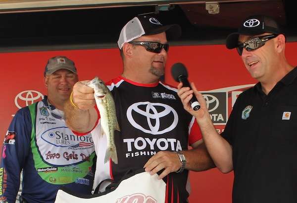 Troy Mims now unofficially holds the record for the smallest bass weighed at a Bassmaster event. This spotted bass came in at a whopping 7 oz.