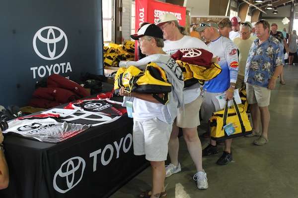 Toyota and all the fine sponsors load down the anglers with free gear.  