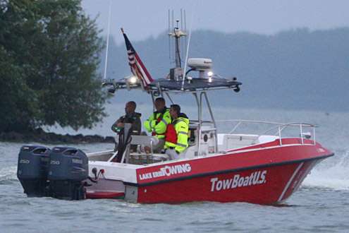 Tow BoatUS staff watch competitors take off and are ready to aid the anglers in the event of a break down.
