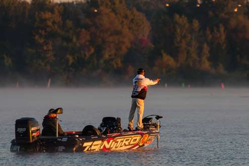 Edwin Evers is makes very long cast with his spinning gear on his first spot of the Day.  