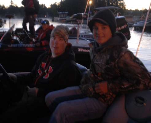 Colin Gaudette and Brandon Wells, Junior Bassmaster competitors from Vermont, get ready for their official practice day.