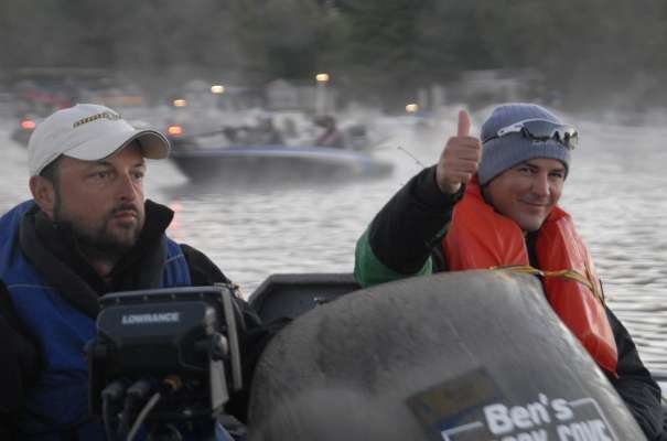 Alberto Rodriguez Oliver of Spain gives a thumbs-up while Randy Lamanche of New York drives.