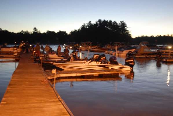 Contenders get their boats ready to stage for the final launch of the 2013 B.A.S.S. Nation Eastern Divisional on Sebago Lake.