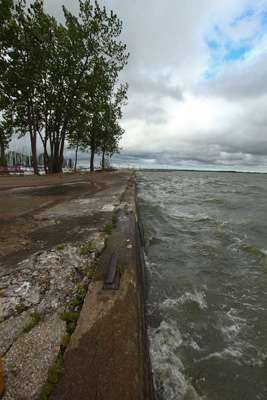 Waves along the seawall at Battery Park in Sandusky, OH. 