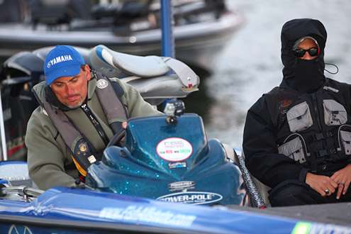 Ken Golub and his co-angler idle toward inspection and prepare for the final day of competition.